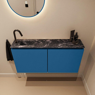 MONDIAZ TURE-DLUX Meuble toilette - 100cm - Jeans - EDEN - vasque Lava - position gauche - 1 trou de robinet