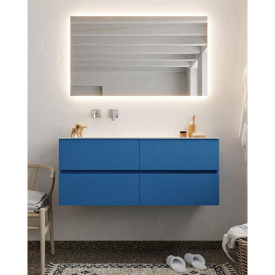 Mondiaz VICA ensemble de meuble de salle de bain - 120cm - meuble sous-vasque jeans - 4 tiroirs - lavabo moon gauche - sans trou de robinet - miroir LED - version XL 60cm de haut