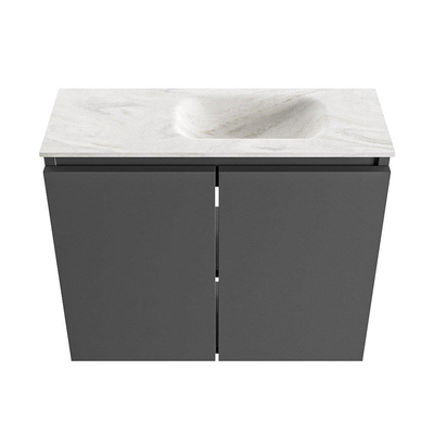 MONDIAZ TURE-DLUX meuble WC 60cm Dark Grey. EDEN vasque Ostra position à droite. Sans trou de robinet.