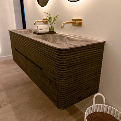 Mondiaz CIRO-DLUX Badkamermeubelset - 150x45x50cm - Solid surface wastafel Sombra - 2 wasbak Dubbel - zonder kraangaten - 4 lades - Shadow