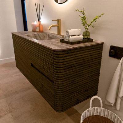 Mondiaz CIRO-DLUX Meuble de salle de bains - 120x45x50cm - Plan-vasque solid surface Sombra - 1 lavabo central - 1 trou de robinet - 2 tiroirs - Shadow