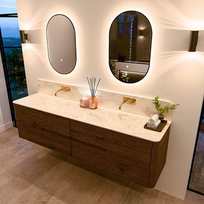 Mondiaz CIRO-DLUX Ensemble de meubles de salle de bains - 190x45x50cm - Plan vasque Solid Surface Ostra - 2 vasques double - sans trous de robinetterie - 4 tiroirs - Dusk