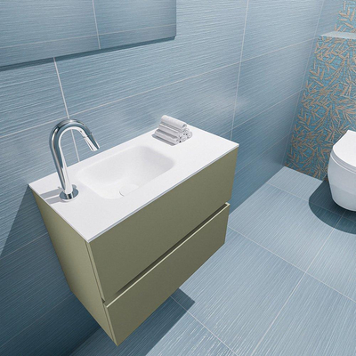 MONDIAZ ADA Meuble WC - 60x30x50cm - 1 trou de robinet - 2 tiroirs - army mat - lavabo à gauche - Solid surface - Blanc