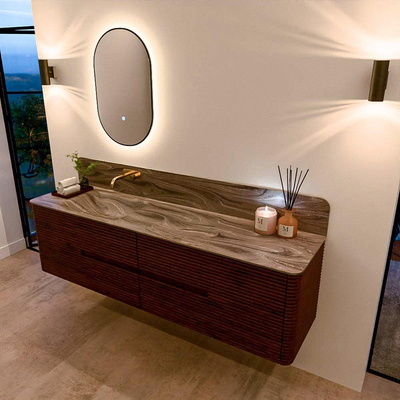 Mondiaz CIRO-DLUX Badkamermeubelset - 180x45x50cm - Solid surface wastafel Sombra - 1 wasbak Links - zonder kraangaten - 4 lades - Ruby