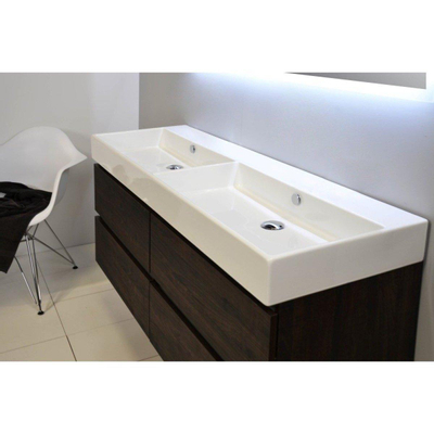 INK Unlimited lavabo - 140x45x11cm - 2 vasques - 0 trous de robinet - porcelaine blanc brillant