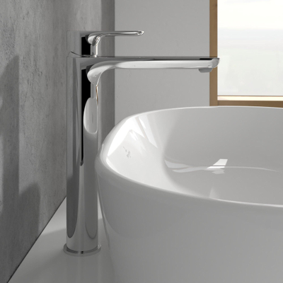 Villeroy & Boch O.novo Eengreeps wastafelkraan verhoogd met Push-Open afvoergarnituur - chroom