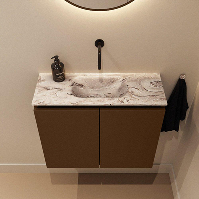 MONDIAZ TURE-DLUX Meuble toilette - 60cm - Rust - EDEN - vasque Glace - position centrale - sans trou de robinet