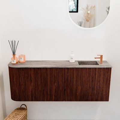 Mondiaz JOYA-DLUX 111.6cm meuble de toilette - arrondi gauche couleur Ruby - Vasque FAYE position Droite 1 trou de robinet couleur Oza.