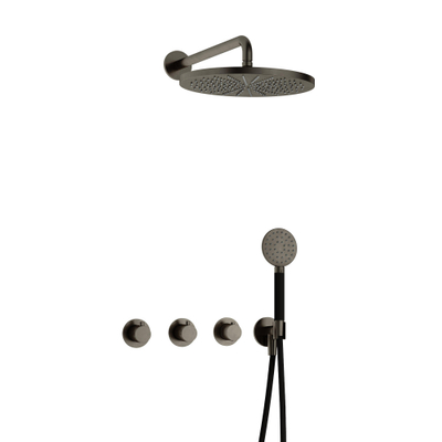 Hotbath Cobber IBS70 Regendoucheset - inbouw - 38.5cm wandarm - 30cm ronde hoofddouche - 3 standen handdouche - mat/glans verouderd ijzer (zwart)