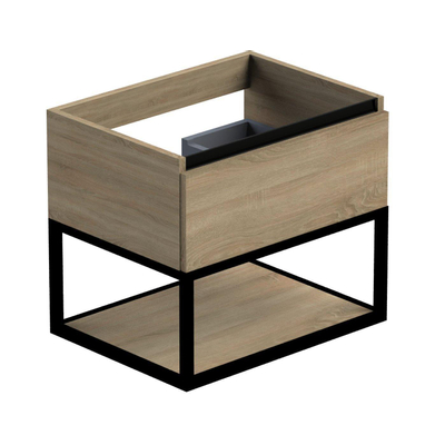 Thebalux meuble bas type1 60cm 1x tiroir sans poignée 1x bande de préhension alu noir mat avec cadre noir mat et 1x insert 1x découpe incl set de siphon blanc