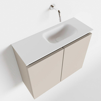 MONDIAZ TURE Fonteinset - 60x23x50cm - 0 kraangaten - 2 deuren - linen mat - Wasbak rechts - Solid Surface Wit
