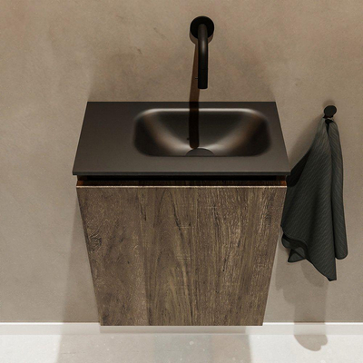 Mondiaz TURE Meuble lave-mains 40x23x50cm sans trous de robinet 1 porte Dark brown mat Lavabo Eden Droite Solid Surface Noir