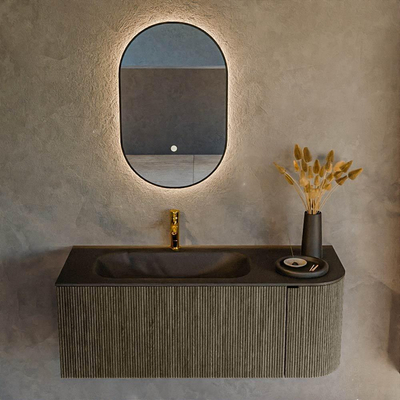 Mondiaz KURVE Ensemble de meuble de salle de bains - 115x46x40cm - 1 tiroir - 1 porte - lavabo solid surface - gauche - 1 trou de robinet - Shadow