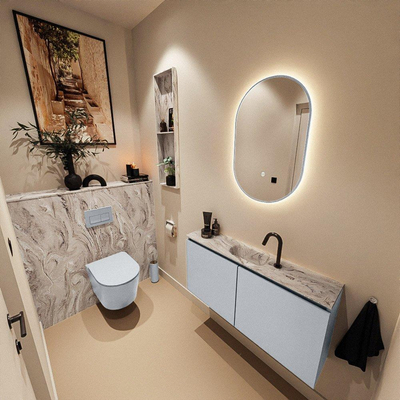 MONDIAZ TURE-DLUX Meuble toilette - 100cm - Clay - EDEN - vasque Glace - position centrale - 1 trou de robinet