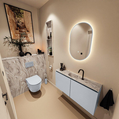 MONDIAZ TURE-DLUX meuble WC 100 cm Clay. Lavabo EDEN Glace position milieu. Avec 1 trou de robinet.