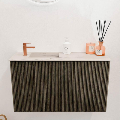 Mondiaz JOYA-DLUX 70cm toiletmeubel - kleur Shadow - Wastafel FAYE positie Links 1 kraangat kleur Nata.