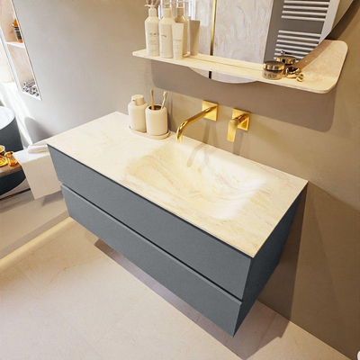 Mondiaz VICA-DLUX ensemble de meuble de salle de bain - 110cm - meuble sous-vasque plata - 2 tiroirs - lavabo encastrée cloud droite - sans trous de robinet - version haute de 60cm - ostra