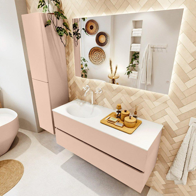Mondiaz VICA ensemble de meuble de salle de bain - 120cm - meuble sous-vasque rosee - 2 tiroirs - lavabo moon gauche - 1 trou de robinet - version haute de 60cm - talc