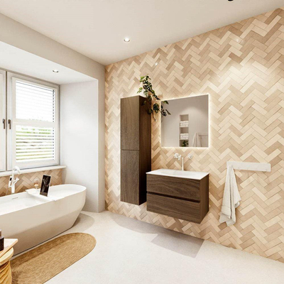 Mondiaz VICA meuble sous lavabo de salle de bains - 70cm - 2 tiroirs - lavabo Moon Talc - sans trou de robinet - Mocha