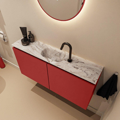 MONDIAZ TURE-DLUX meuble WC 100cm Fire. EDEN vasque Glace position au centre. Avec 1 trou de robinet.