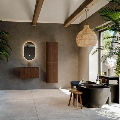 MONDIAZ KURVE Meuble de salle de bains 70 cm couleur Walnut avec 1 tiroir. Lavabo BIG SMALL central 1 trou de robinet Urban.