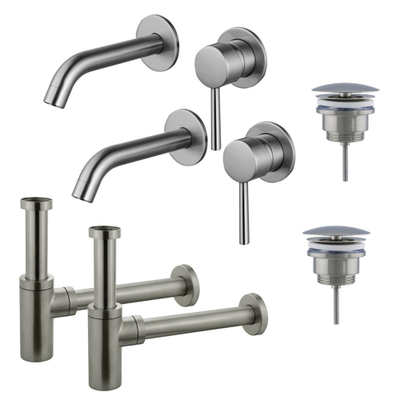 FugaFlow Eccelente Sobrado Slim Kit robinet lavabo - pour double vasque - robinet rehaussé - bonde non-obturable - siphon design - PVD