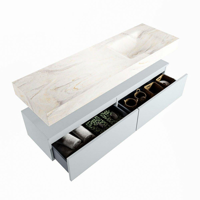Mondiaz ALAN-DLUX Ensemble de meuble - 150cm - meuble Clay mat - 2 tiroirs - Lavabo Cloud Ostra suspendu - vasque Droite - 1 trou de robinet