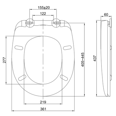 QeramiQ UniSeat Closetzitting - quickrelease - softclose - duroplast - 43.7x36.1x6.1cm - wit glanzend