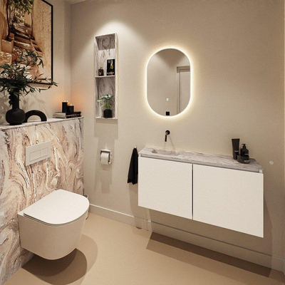 MONDIAZ TURE-DLUX 100cm toiletmeubel Talc. EDEN wastafel Glace positie links. Zonder kraangat.