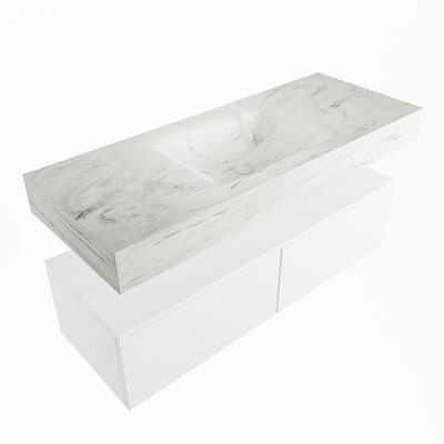 Mondiaz ALAN-DLUX Ensemble de meuble - 120cm - meuble Talc mat - 2 tiroirs - Lavabo Cloud Opalo suspendu - vasque Centre - 1 trou de robinet