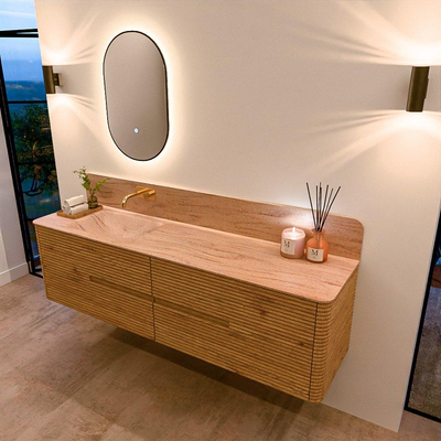 Mondiaz CIRO-DLUX Ensemble de meubles de salle de bains - 180x45x50cm - vasque en solid surface Saba - 1 lavabo à gauche - sans trous de robinet - 4 tiroirs - Chêne