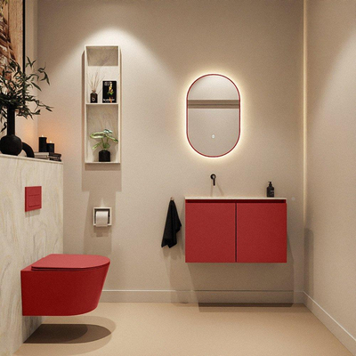 MONDIAZ TURE-DLUX Meuble toilette - 80cm - Fire - EDEN - vasque Ostra - position gauche - sans trou de robinet