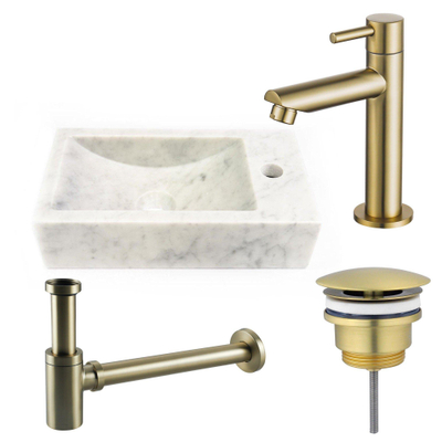 FugaFlow Eccelente Arredo Pack Lave-mains - 22x40x10cmcm - 1 trou de robinet - droite - marbre - robinet Laiton brossé - Blanc