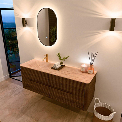 Mondiaz CIRO-DLUX Meuble de salle de bains avec vasque - 140x45x50cm - Plan vasque solid surface Saba - 1 lavabo à gauche - 1 trou de robinet - 4 tiroirs - Dusk