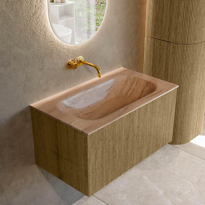 MONDIAZ KURVE-DLUX Meuble de salle de bains 80 cm couleur Dusk avec 1 tiroir et 0 porte. Lavabo BIG SMALL Centre sans trou de robinet Saba.