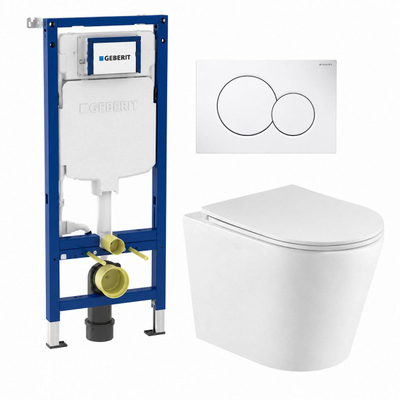 QeramiQ Dely Pack WC - réservoir encastré Geberit UP320 Burda - plaque de déclenchement blanche - WC - abattant - blanc brillant