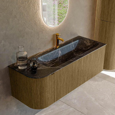 Mondiaz KURVE-DLUX Badkamermeubelset - 125x46x40cm - 1 lade - 1 deur - wastafel solid surface - rechts - 1 kraangat - Dusk