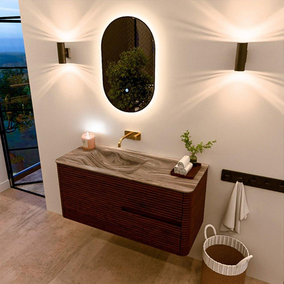 Mondiaz CIRO-DLUX Ensemble de meubles de salle de bains - 110x45x50cm - Vasque en solid surface Sombra - 1 bassin à gauche - sans trous de robinet - 2 tiroirs - Ruby