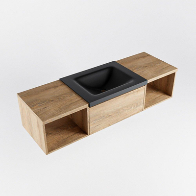 MONDIAZ BUKLA 140cm ensemble de meuble avec module ouvert 40 L+R couleur Chêne blanchi avec 1 tiroir. Lavabo CLOUD milieu 0 trous de robinet couleur Urbain.