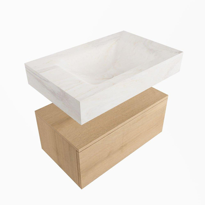 Mondiaz ALAN-DLUX Ensemble de meuble - 70cm - meuble Washed Oak mat - 1 tiroir - Lavabo Cloud Ostra suspendu - vasque Centre - 1 trou de robinet