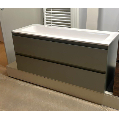 INK Wastafelonderkast - MET WASTAFEL 120x45x52cm - 2 lades - greeploos - 45 graden afwerking rondom - MDF lak Mat beton groen - OUTLET UDEN