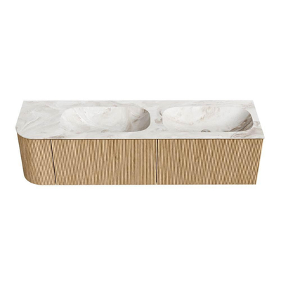 MONDIAZ KURVE-DLUX 165cm Meuble salle de bain avec module 25 G - couleur Oak - 2 tiroirs - 1 porte - vasque STOR SMALL double / droite - sans trou de robinet - couleur Frappe