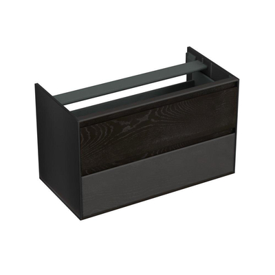 Forzalaqua Reno 2.0 meuble sous-lavabo 100x51x60cm avec 2 tiroirs à fermeture douce sans poignées Chêne massif Black oiled