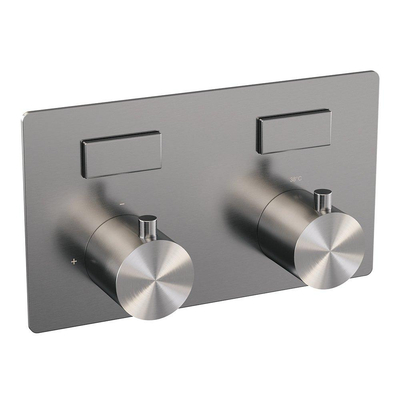 BRAUER Brushed Edition mitigeur de bain encastré thermostatique - boutons-poussoirs SET 04 - ensemble de remplissage de bain - douchette 3 fonctions - flexible de douche - coude d'alimentation mural - inox brossé PVD