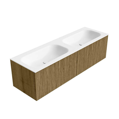 Mondiaz KURVE Badkamermeubelset - 150x46x40cm - 2 lade - wastafel solid surface - dubbel - 2 kraangaten - Dusk
