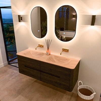 Mondiaz CIRO-DLUX Badkamermeubelset - 140x45x50cm - Solid surface wastafel Saba - 2 wasbak Dubbel - zonder kraangaten - 4 lades - Shadow
