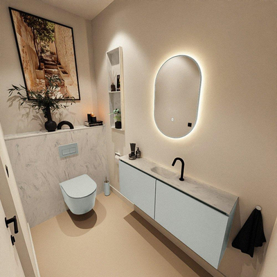MONDIAZ TURE-DLUX Meuble toilette - 120cm - Greey - EDEN - vasque Opalo - position centrale - 1 trou de robinet