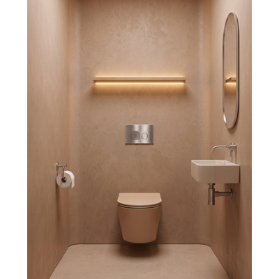 QeramiQ Dely Toiletset - 36.3x51.7cm - diepspoel - rimless - Geberit UP320 inbouwreservoir - softclose toilet zitting - steel bedieningsplaat - ronde knoppen - mat beige