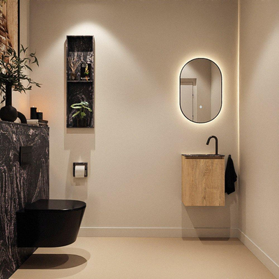 MONDIAZ TURE-DLUX Meuble toilette - 40cm - Washed Oak - EDEN - vasque Lava - position gauche - 1 trou de robinet