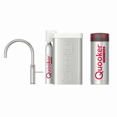 Quooker BE Fusion Round robinet d'eau bouillante - bec pivotant - PRO3 incl. réservoir Cube - Eau chaude / bouillante / gazeuse / filtrée - Inox